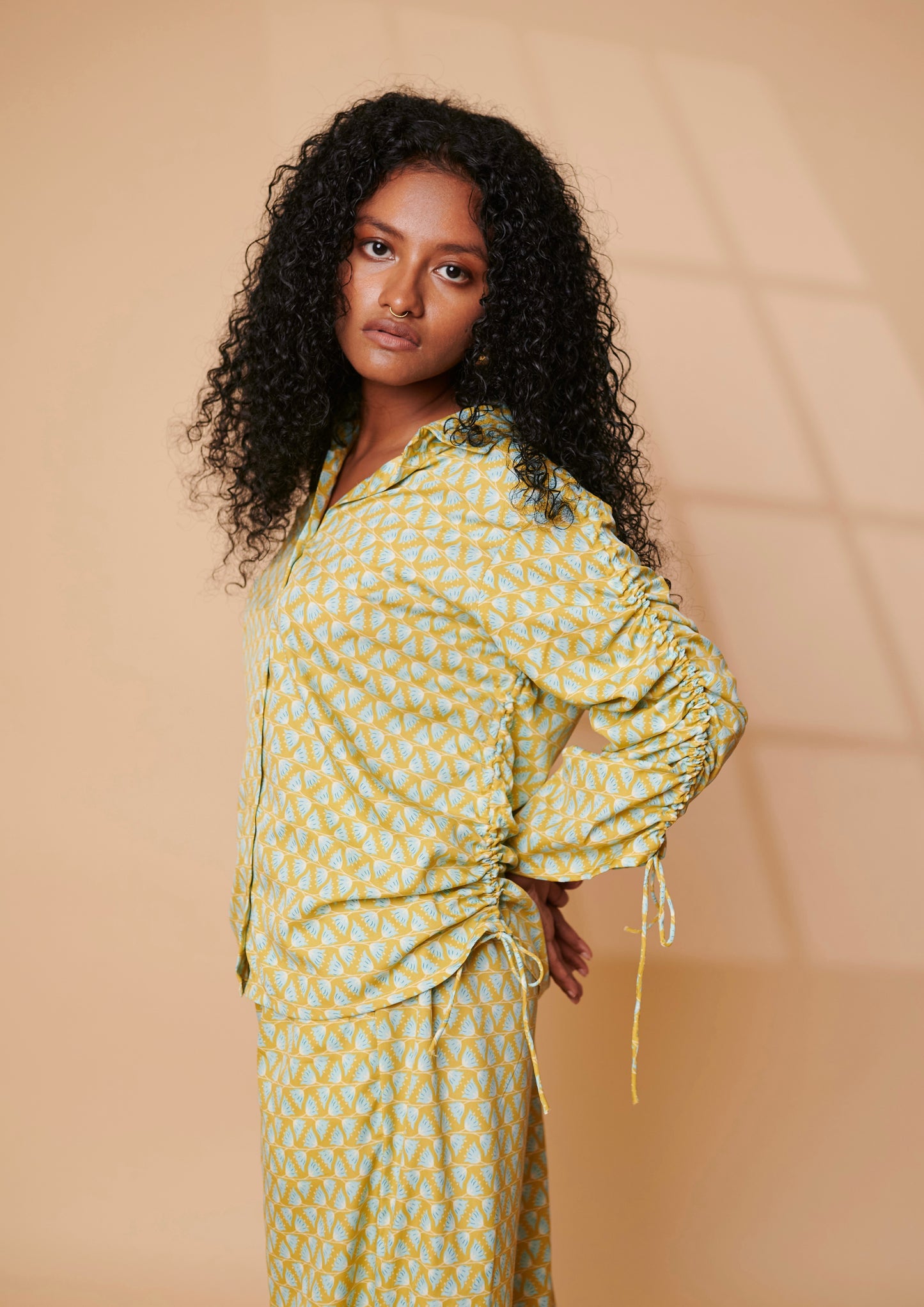 Lime garden ruched shirt