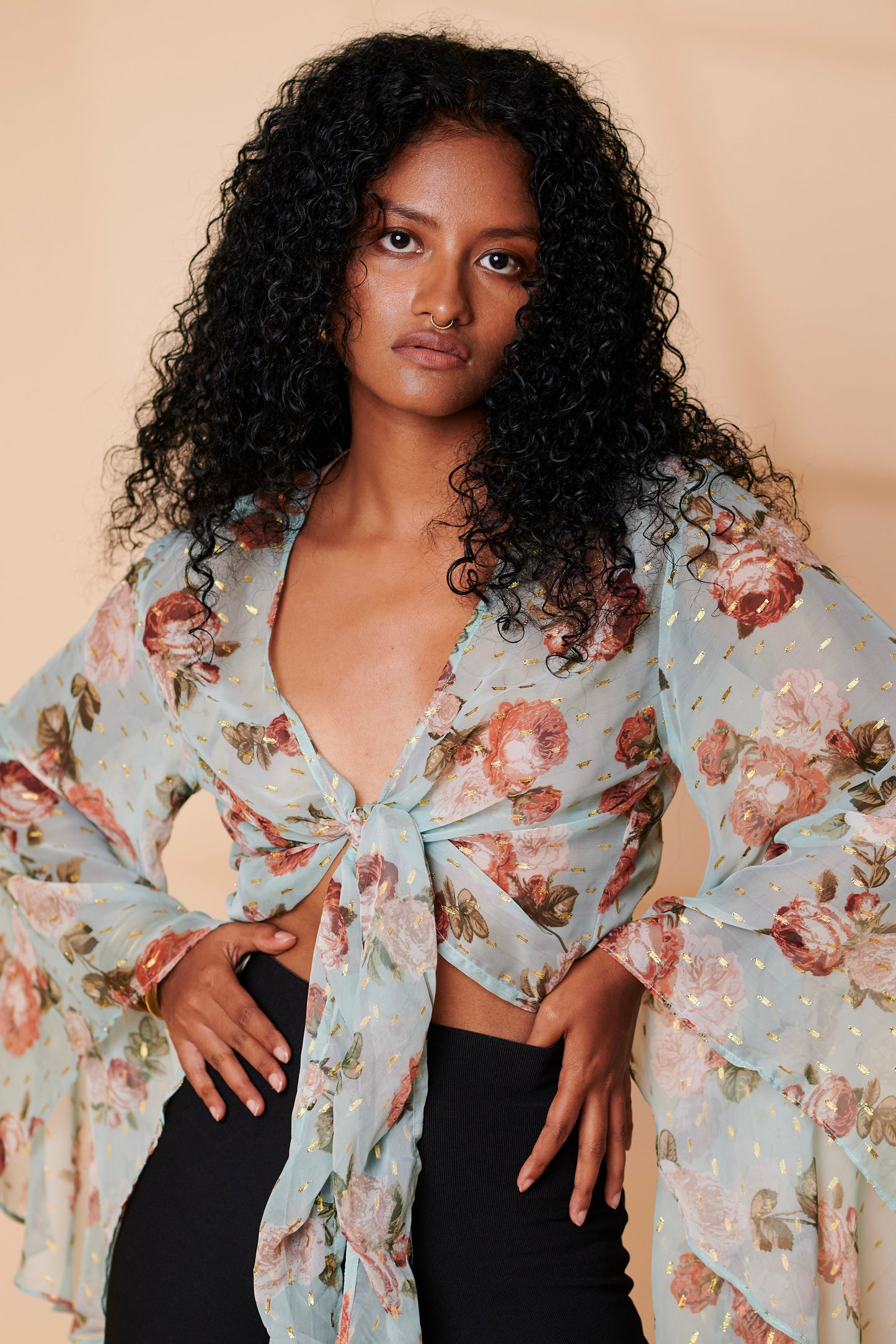 Aqua floral retro top