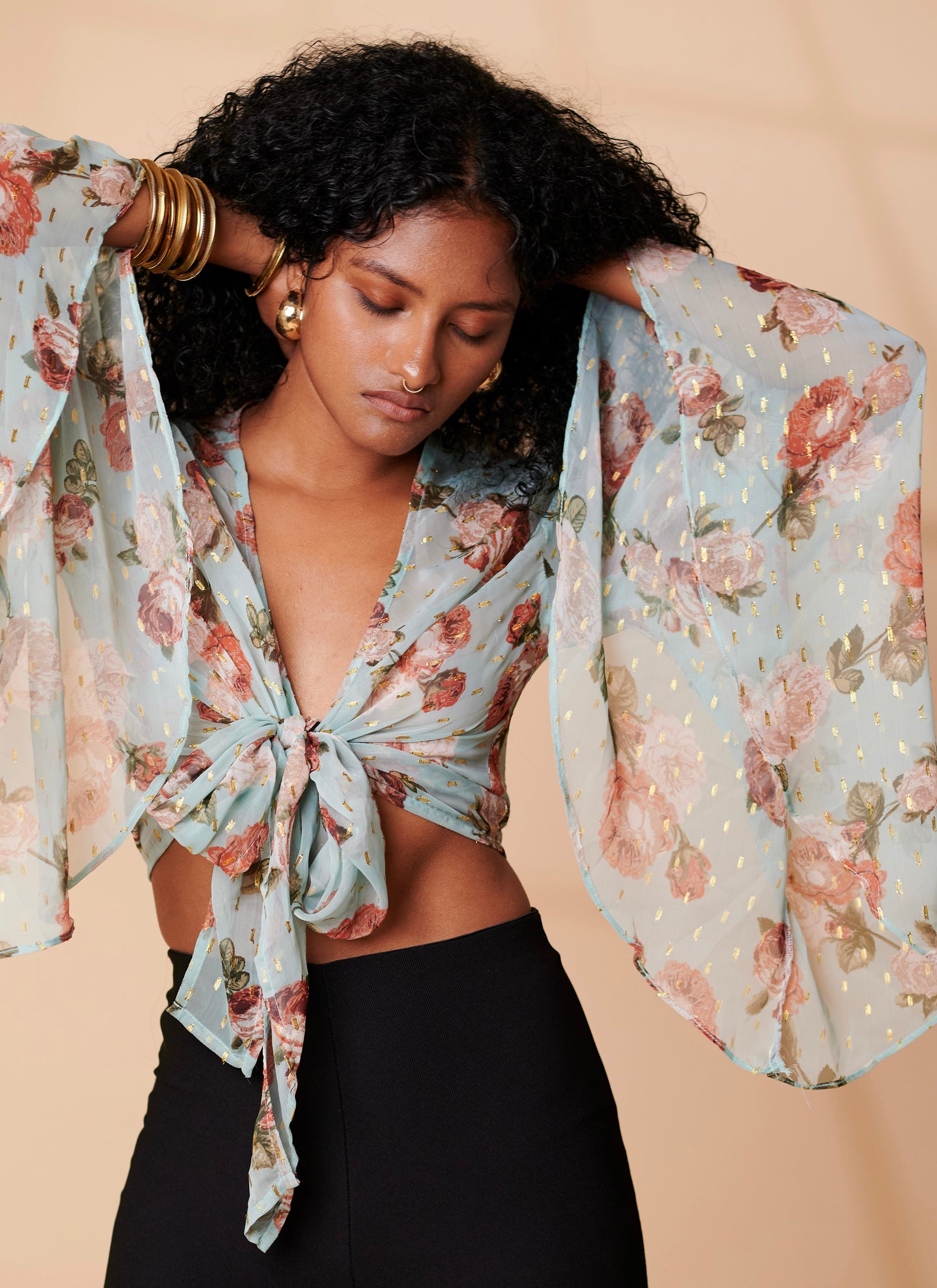 Aqua floral retro top