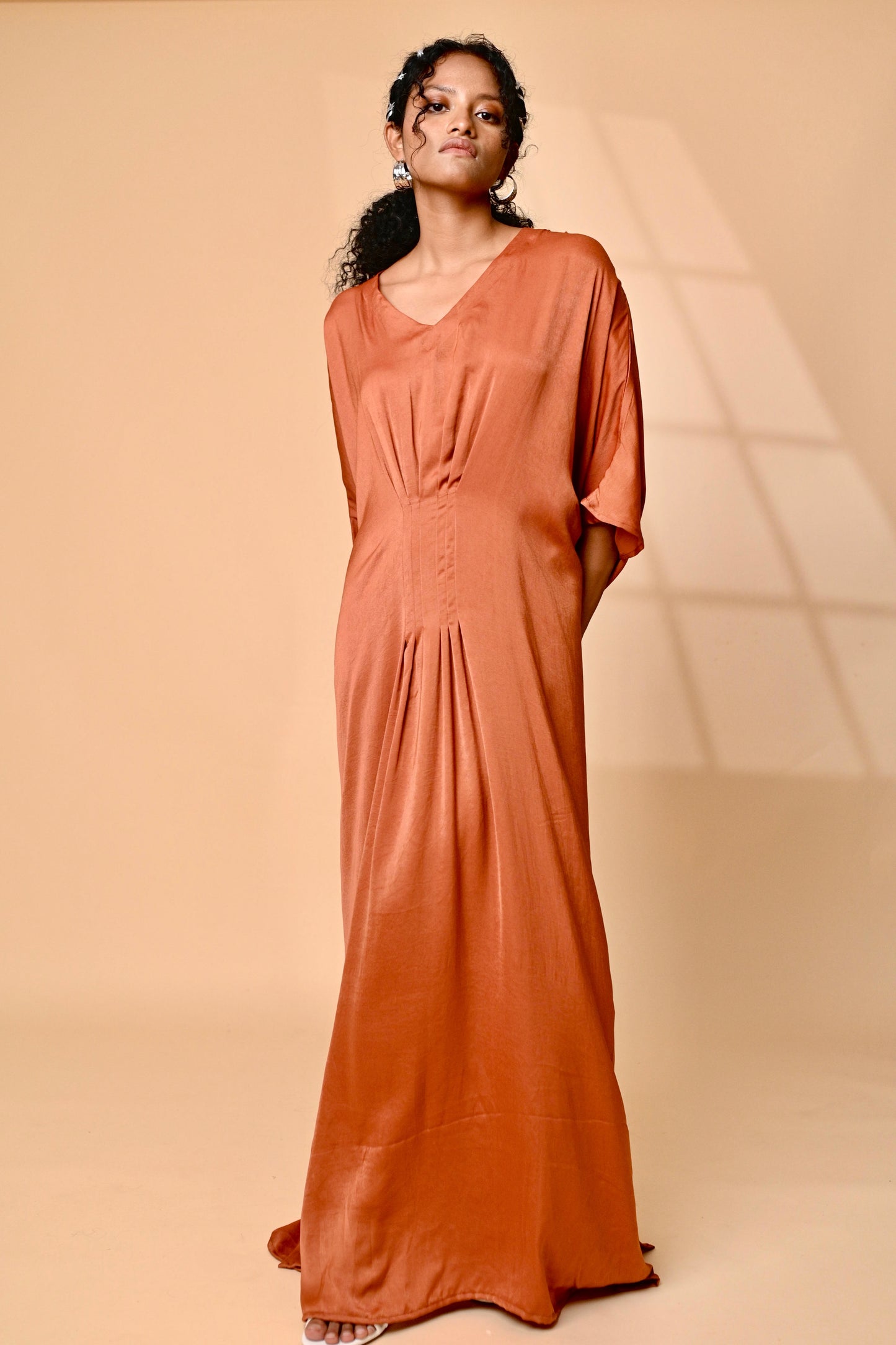 Rust pleated kaftan