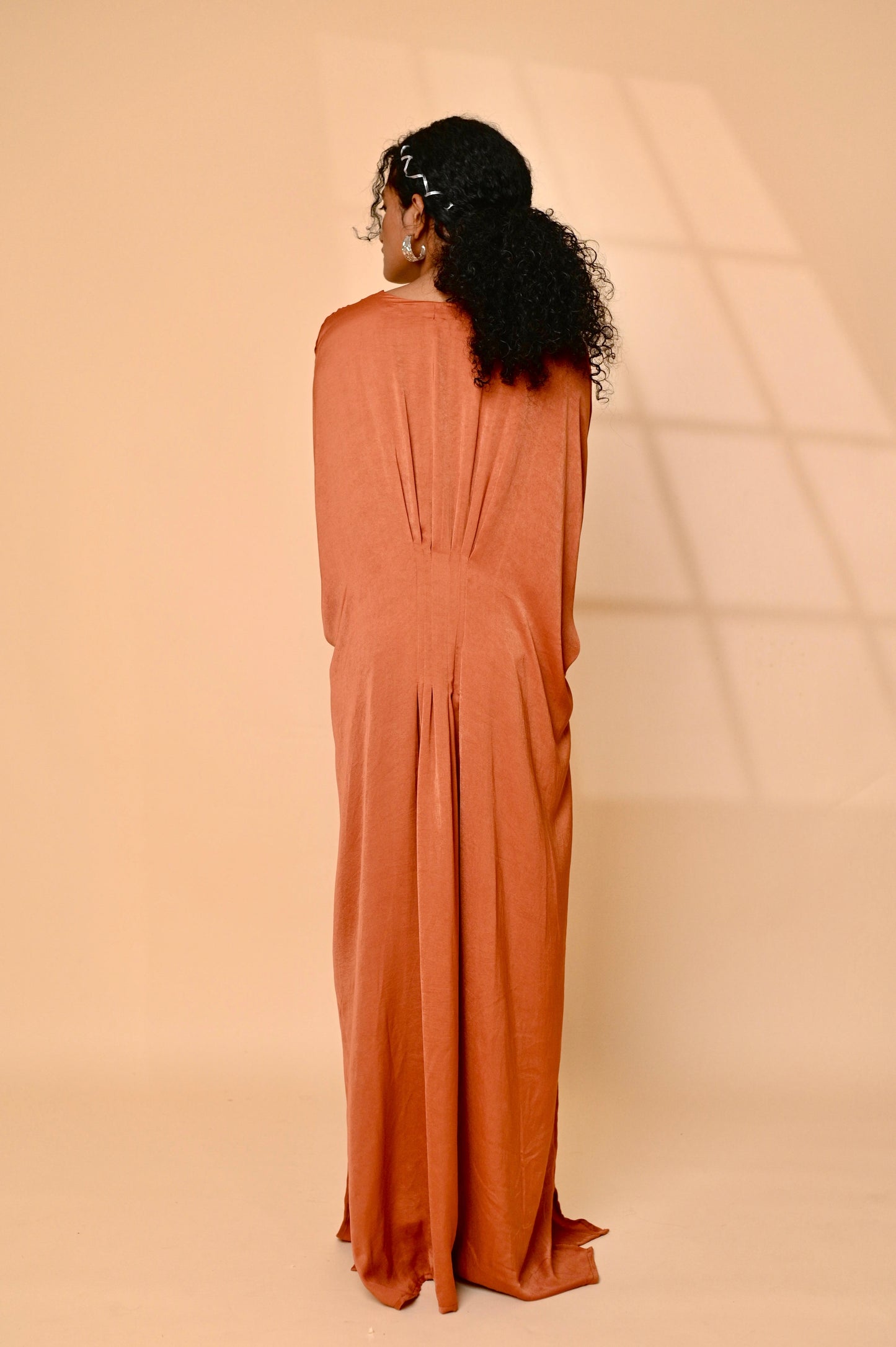 Rust pleated kaftan