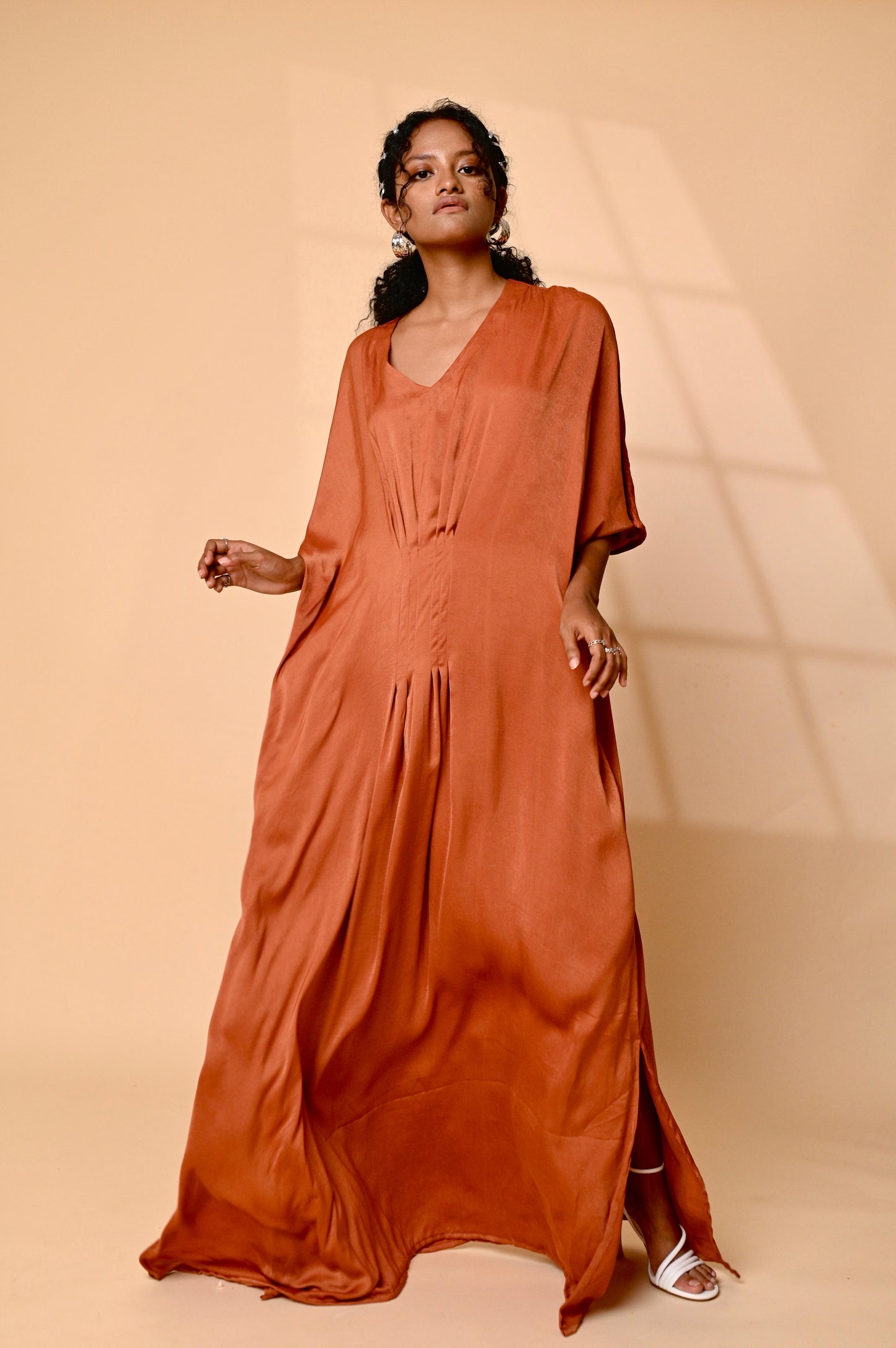 Rust pleated kaftan